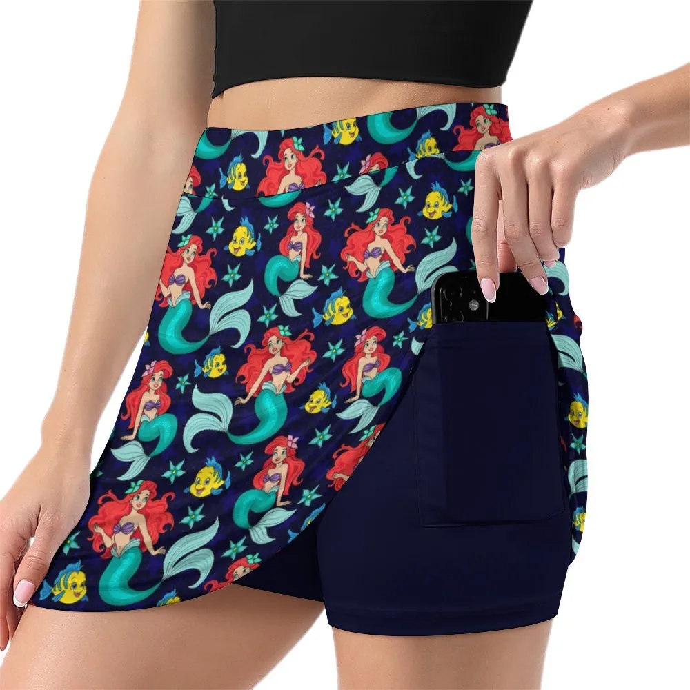 Disney Little Mermaid I Want To Be Where The People Are Athletic A-Line Skirt With Pocket Solid Shorts