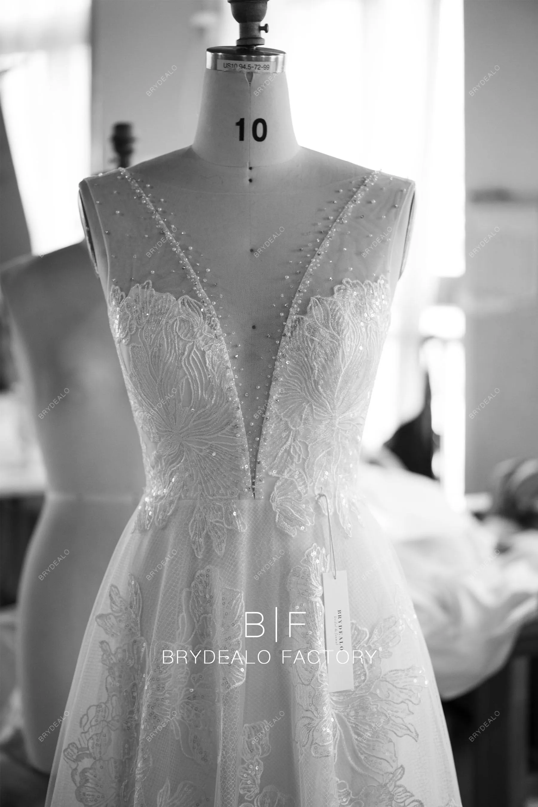 Ethereal Crystal Neck Sequined Lace A-line Wedding Dress