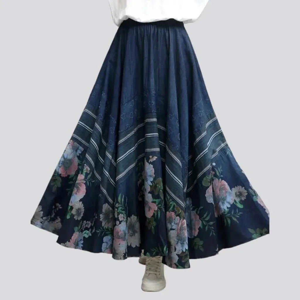 Fit-and-flare high-waist jean skirt for women