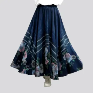 Fit-and-flare high-waist jean skirt for women