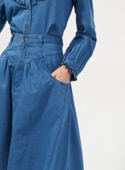 French Connection ZAVES CHAMBRAY MIDI SKIRT 73SAD