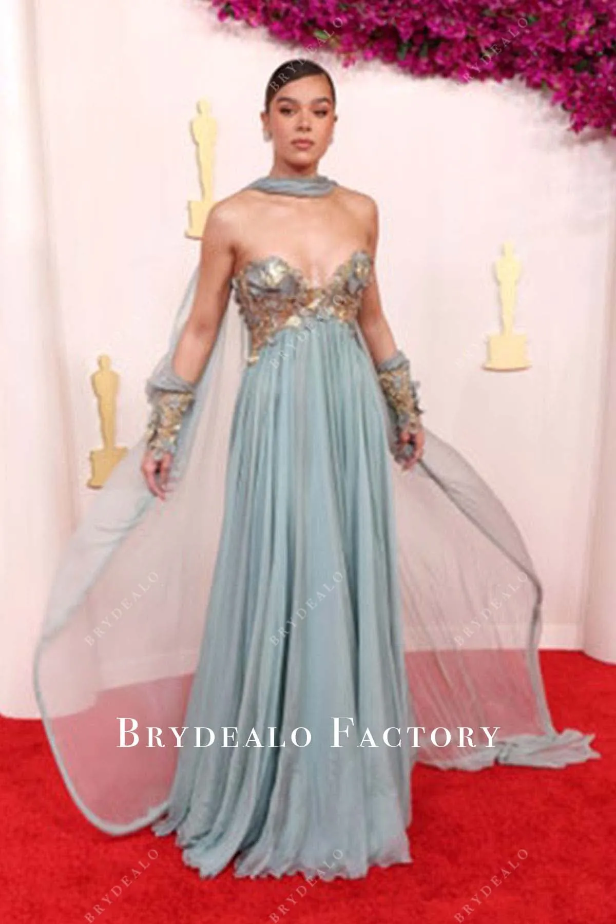 Hailee Steinfeld 2024 Oscars Blue Red Carpet Cape Dress