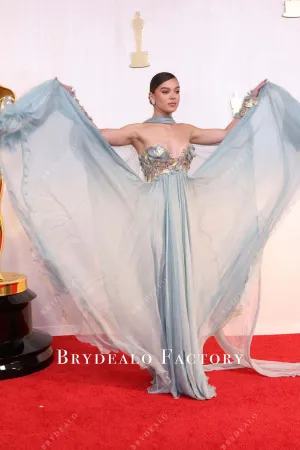 Hailee Steinfeld 2024 Oscars Blue Red Carpet Cape Dress