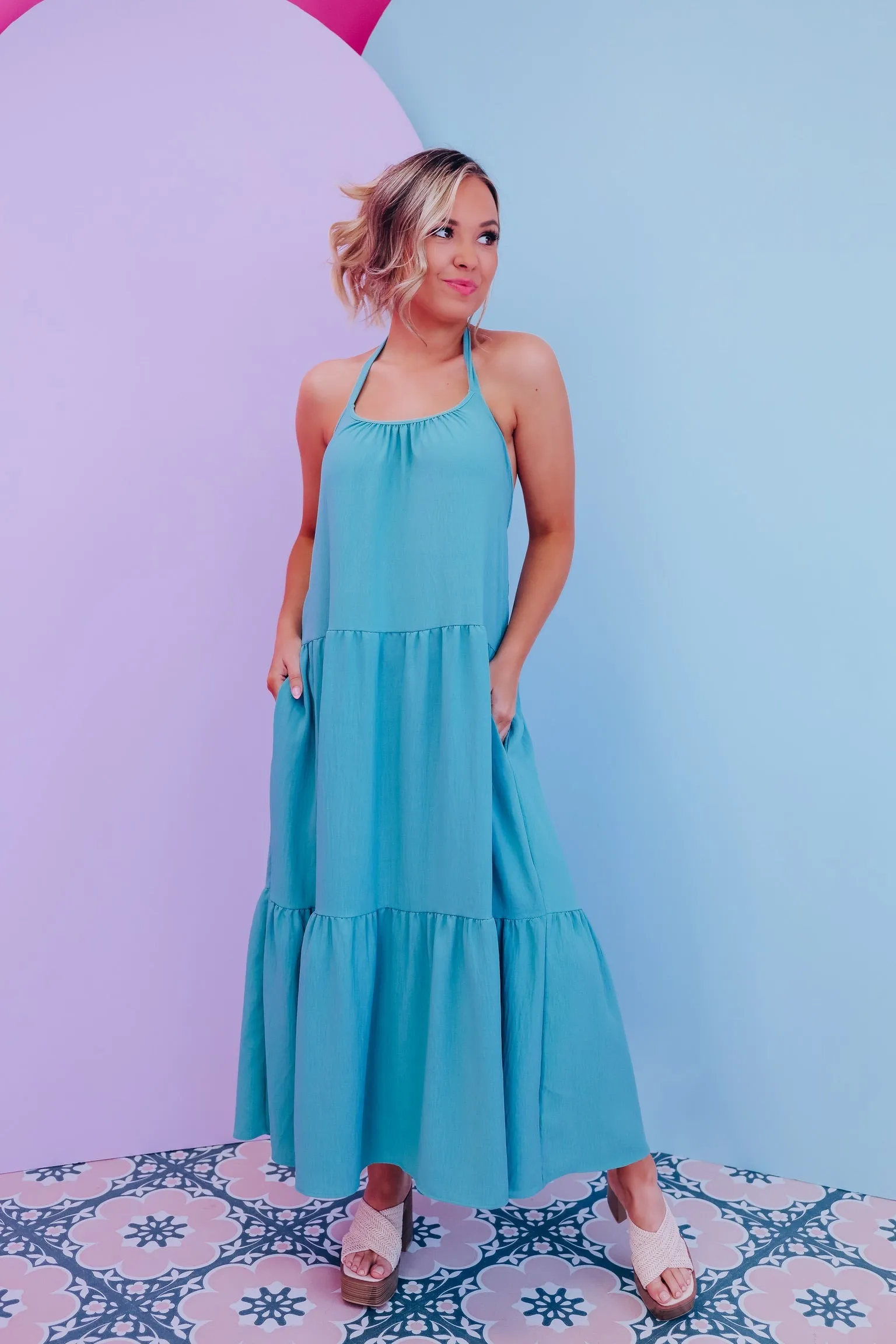 Hailey Halter Neck Midi Dress - Teal