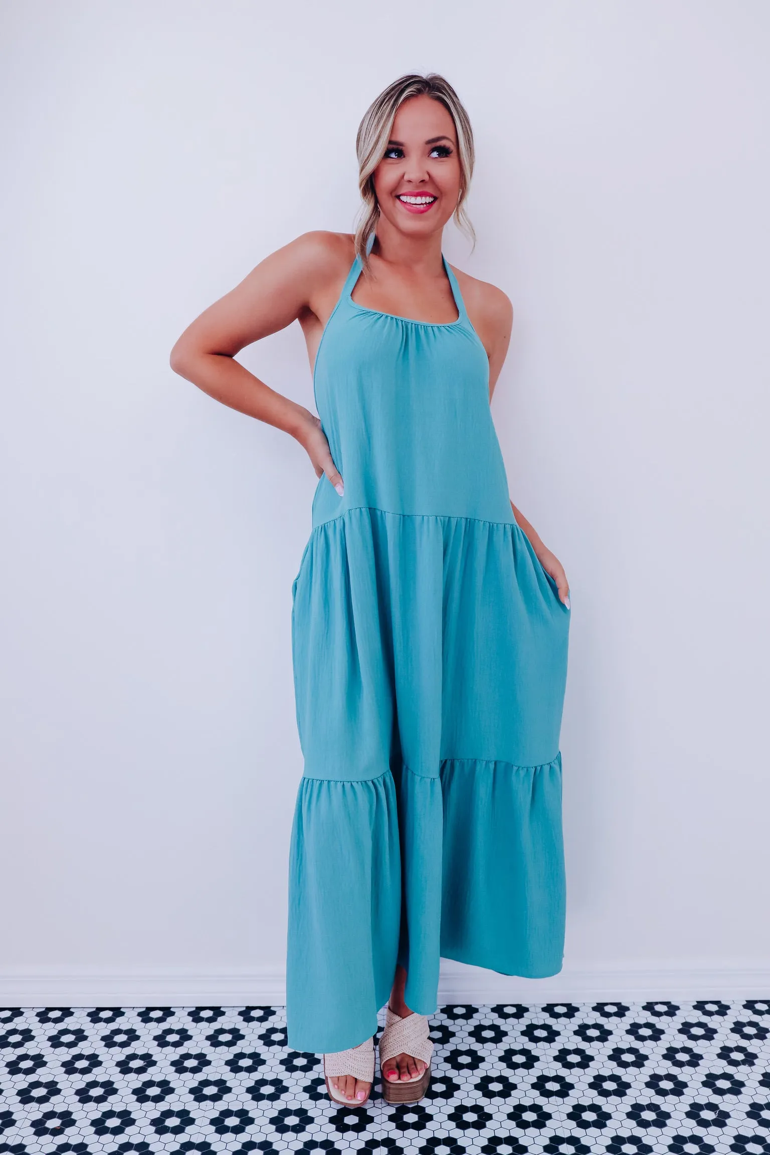 Hailey Halter Neck Midi Dress - Teal