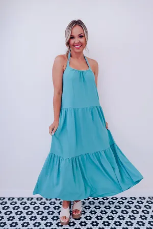 Hailey Halter Neck Midi Dress - Teal