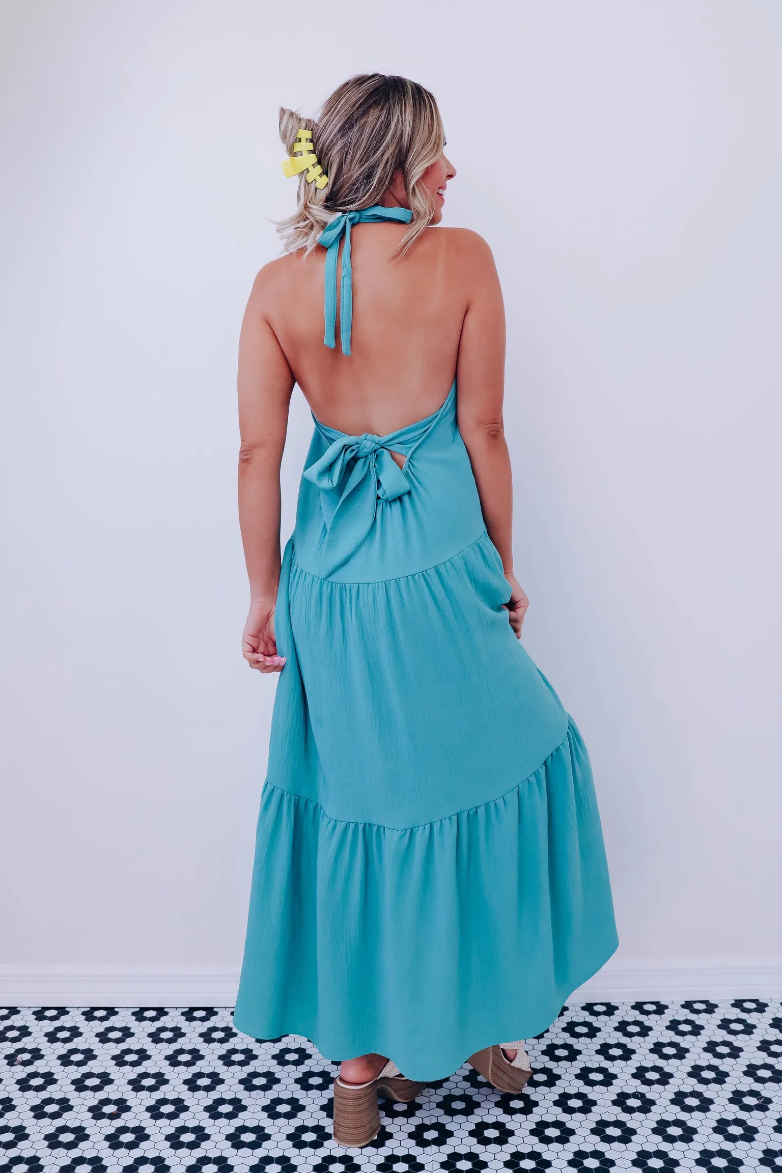 Hailey Halter Neck Midi Dress - Teal