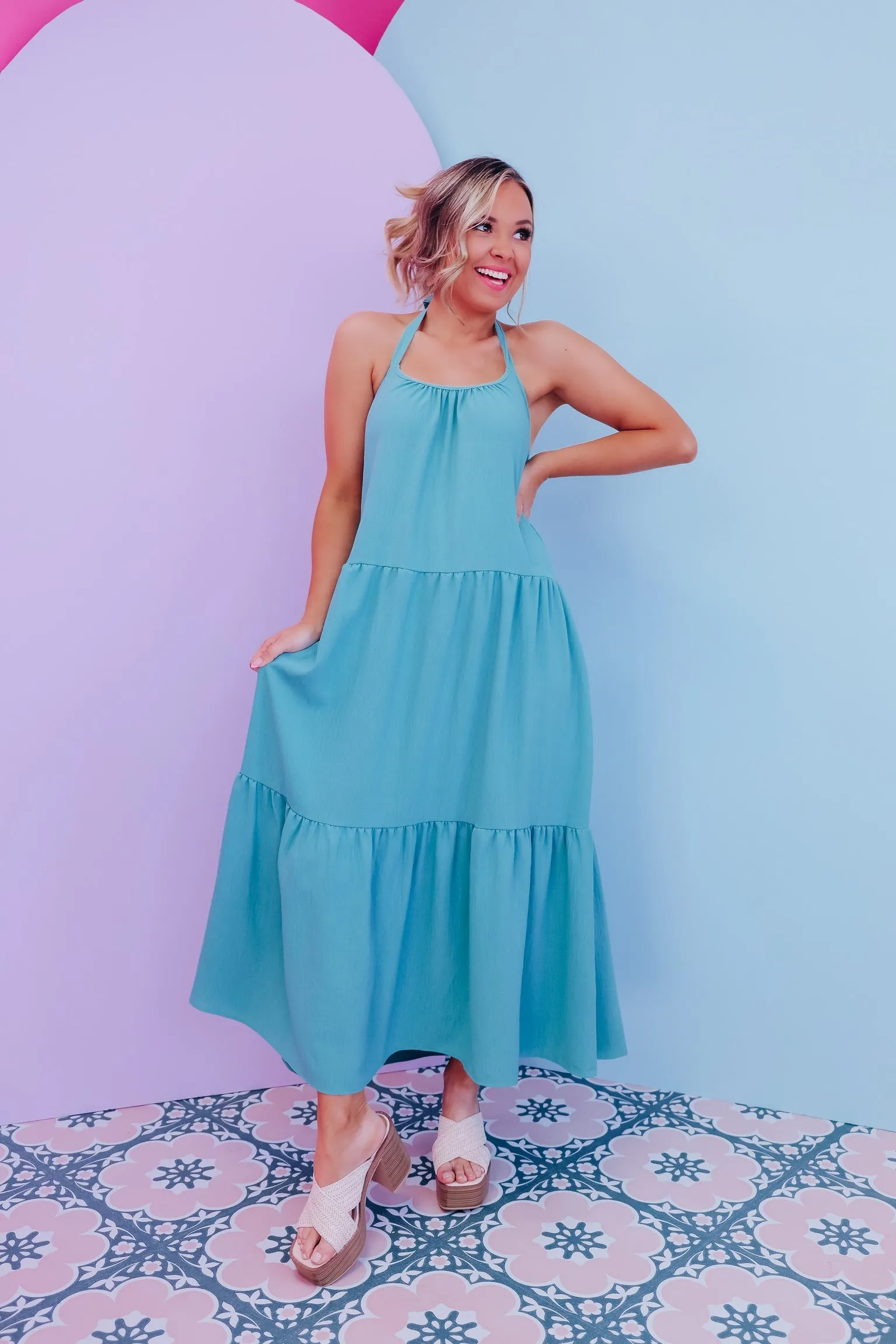 Hailey Halter Neck Midi Dress - Teal