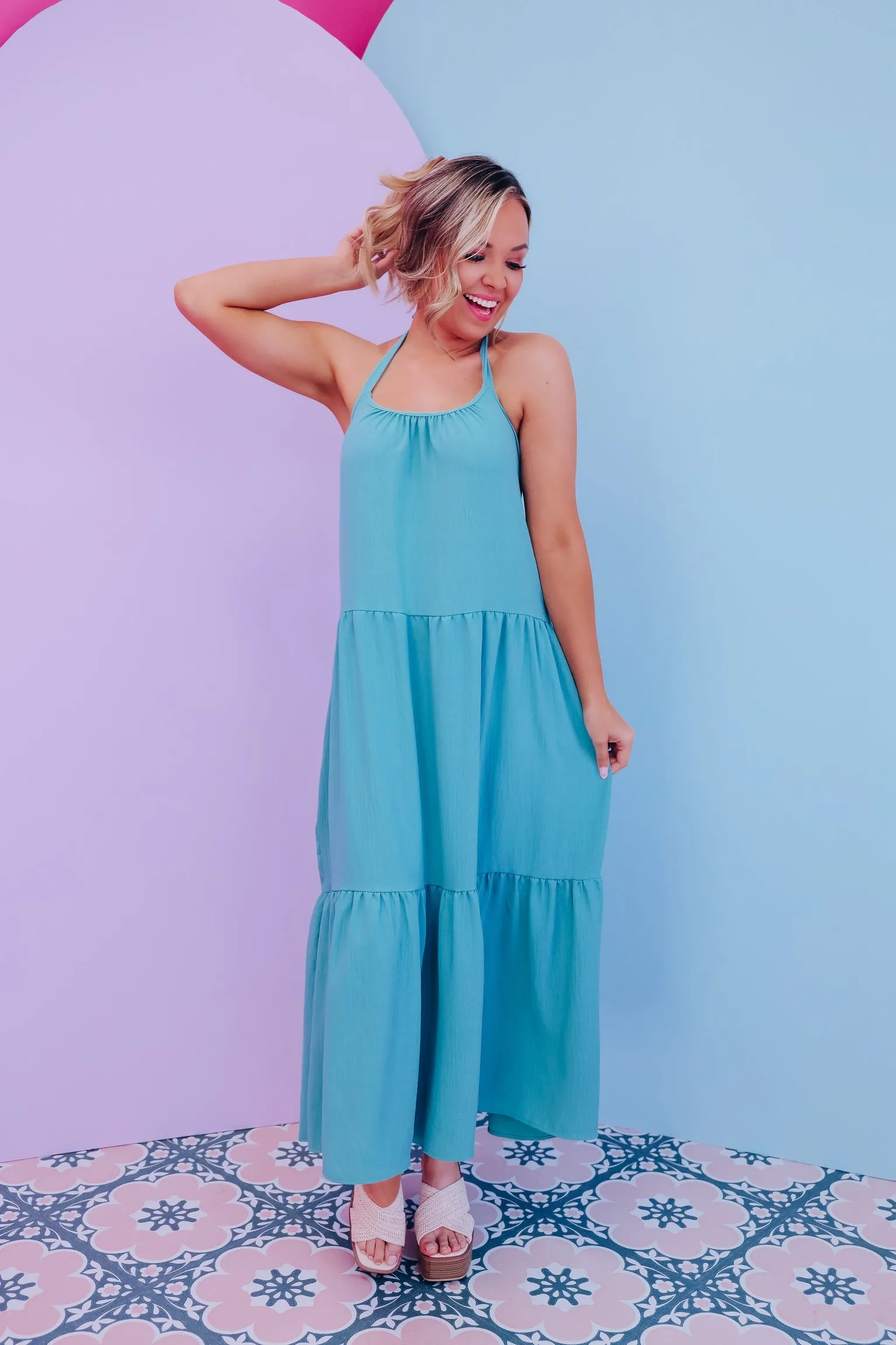 Hailey Halter Neck Midi Dress - Teal