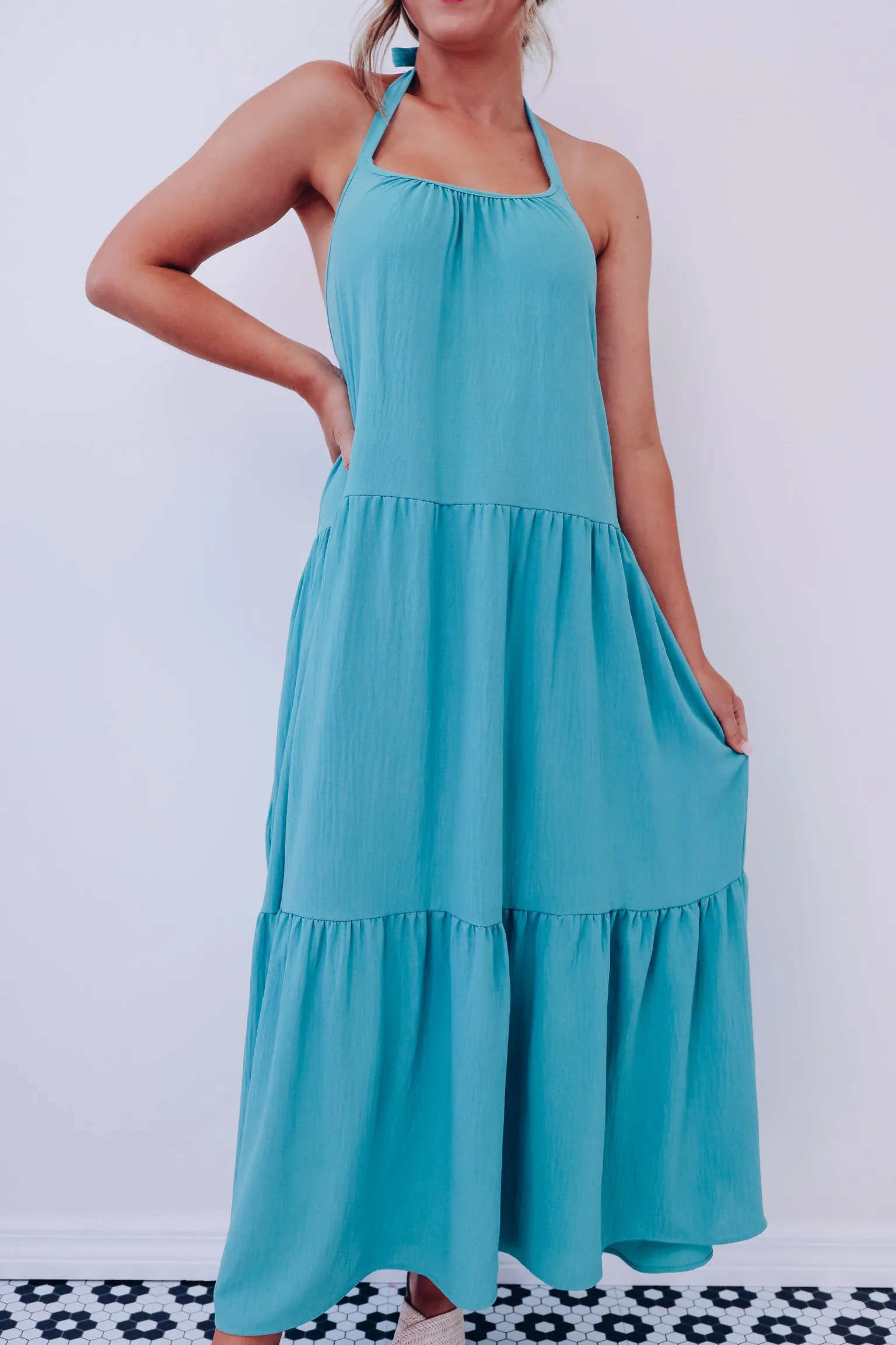 Hailey Halter Neck Midi Dress - Teal