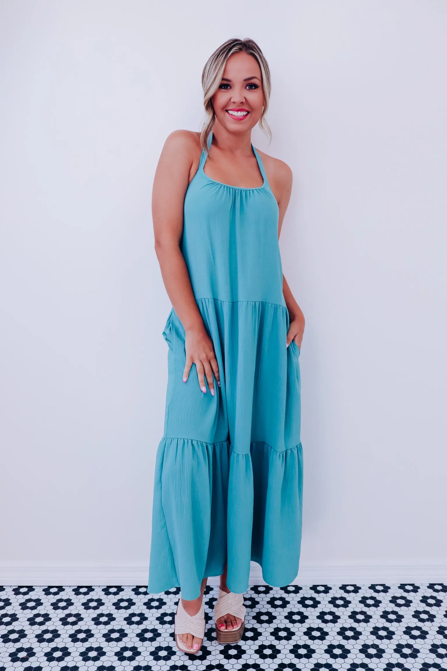 Hailey Halter Neck Midi Dress - Teal