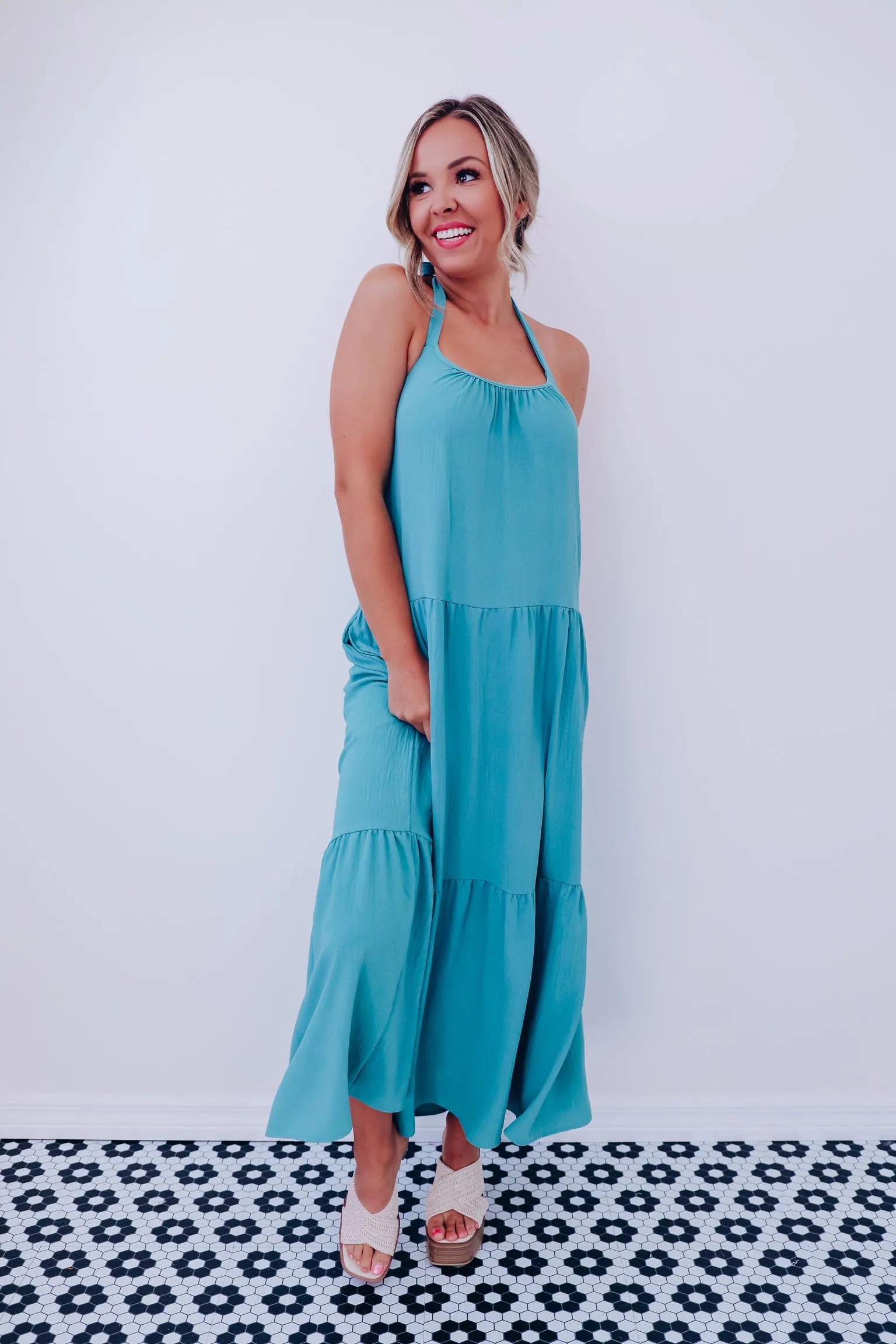 Hailey Halter Neck Midi Dress - Teal