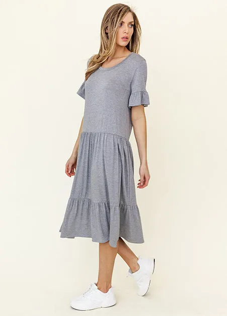 Heather Grey Tiered Midi Dress