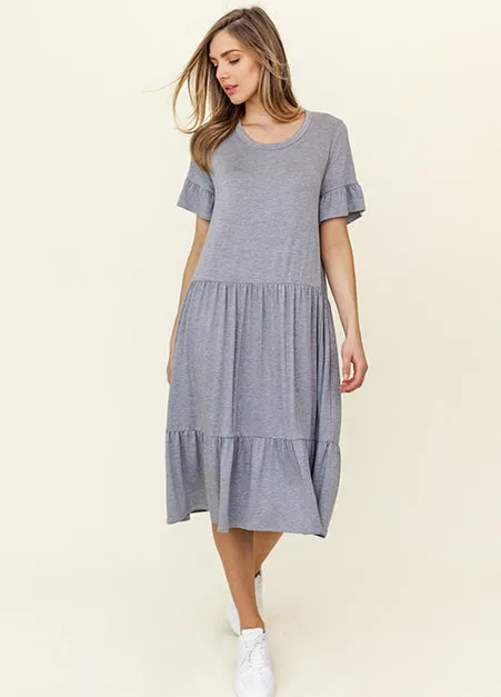 Heather Grey Tiered Midi Dress