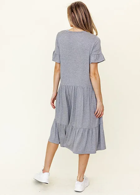 Heather Grey Tiered Midi Dress