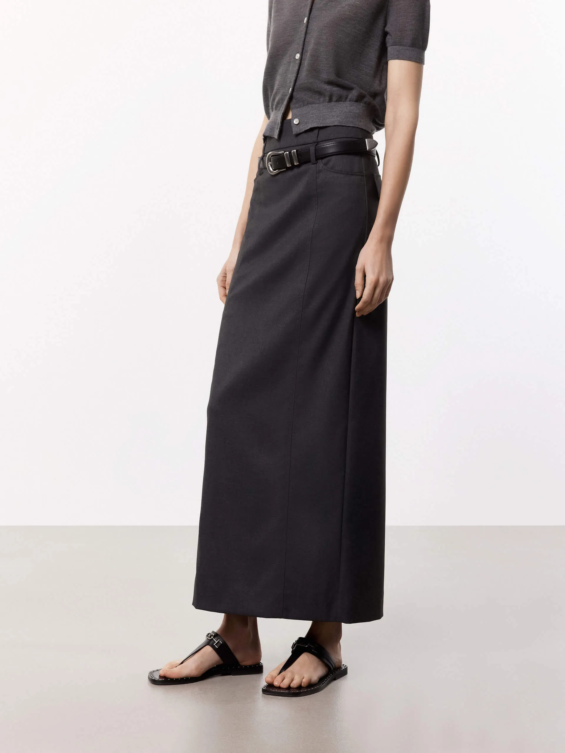 High Waist Tailored Slit Skirt