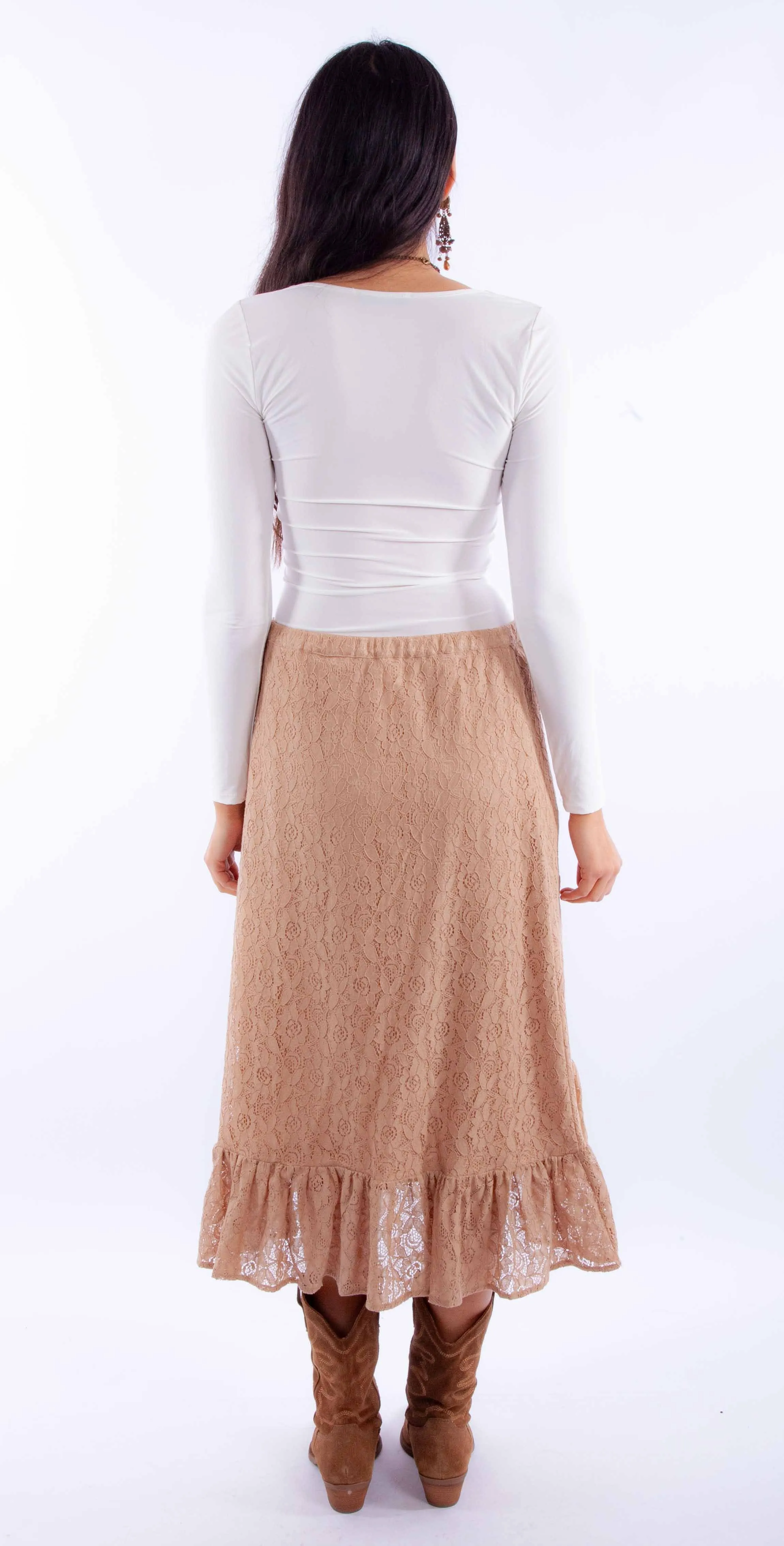 Honey creek taupe lace skirt w/ruffle bottom