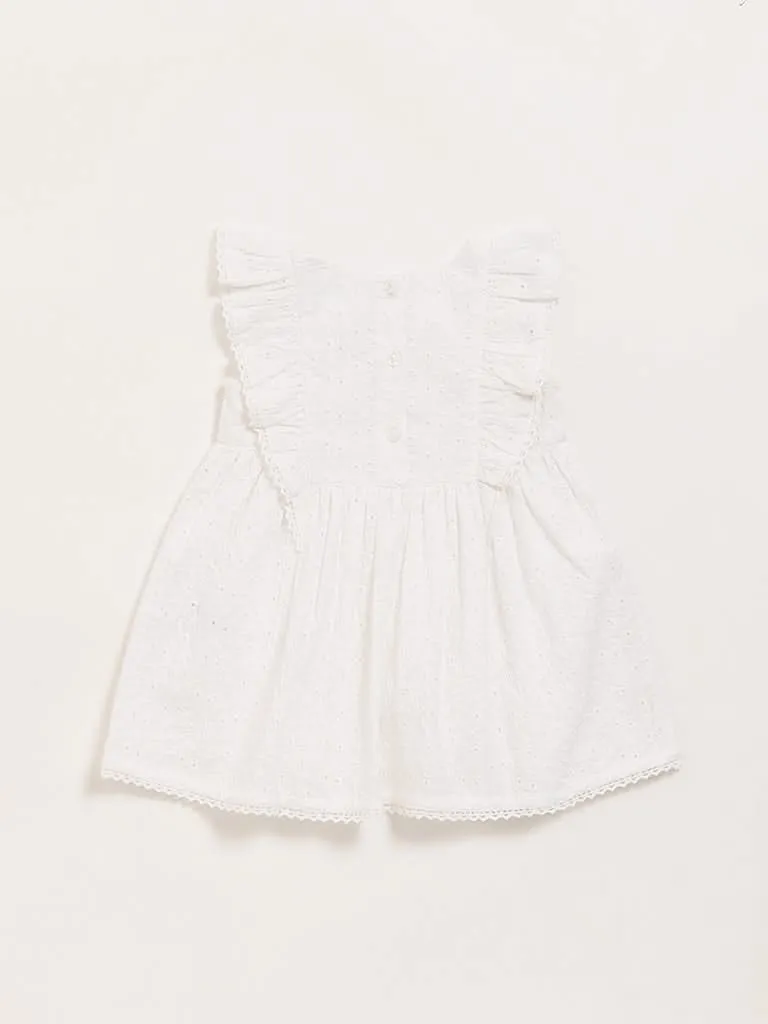 HOP Baby White Flounce-trimmed Cotton Dress