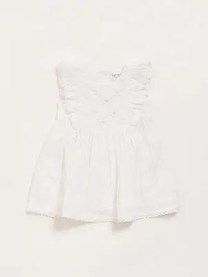 HOP Baby White Flounce-trimmed Cotton Dress