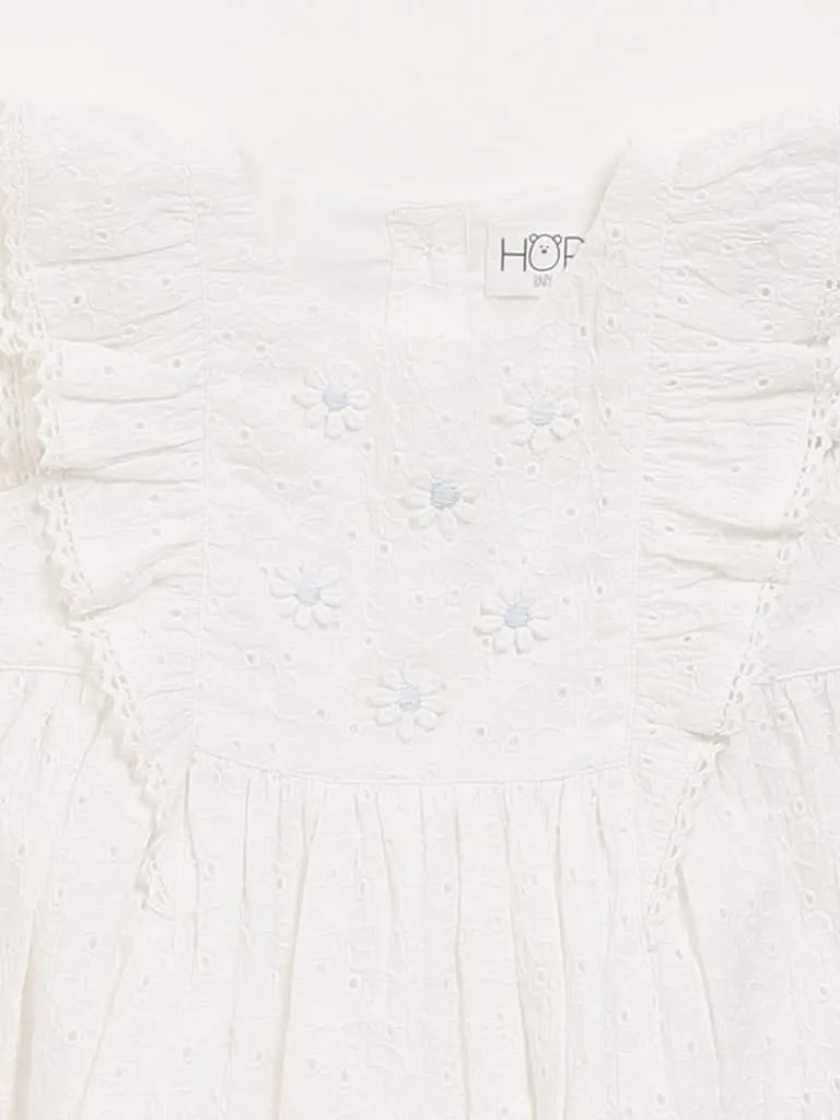 HOP Baby White Flounce-trimmed Cotton Dress