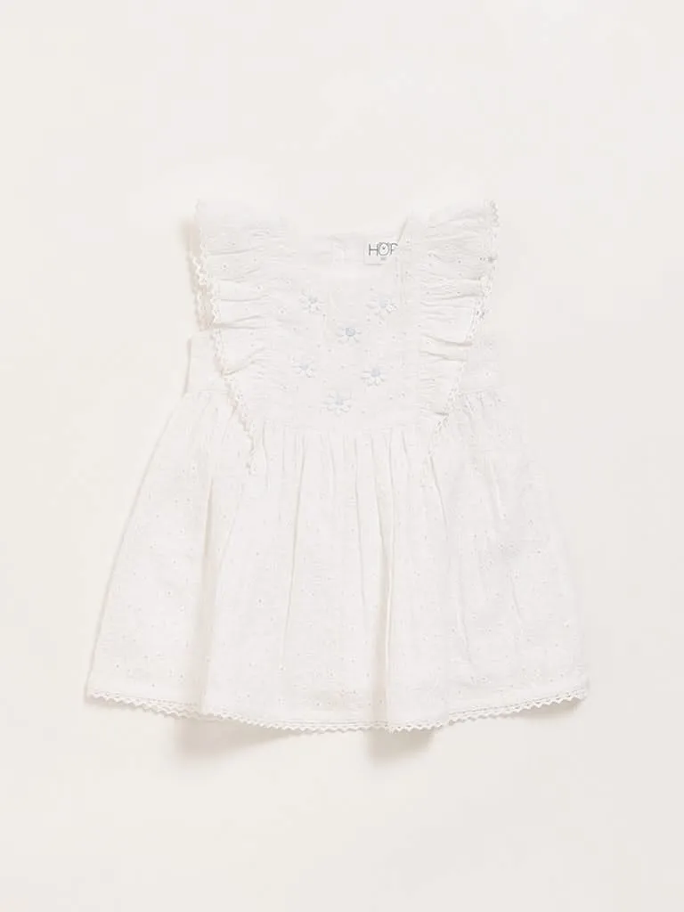 HOP Baby White Flounce-trimmed Cotton Dress