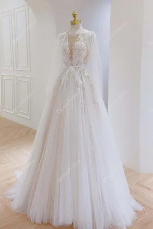 Illusion Neck Lace Tulle Long Sleeves Tailor-Made Bridal Dress