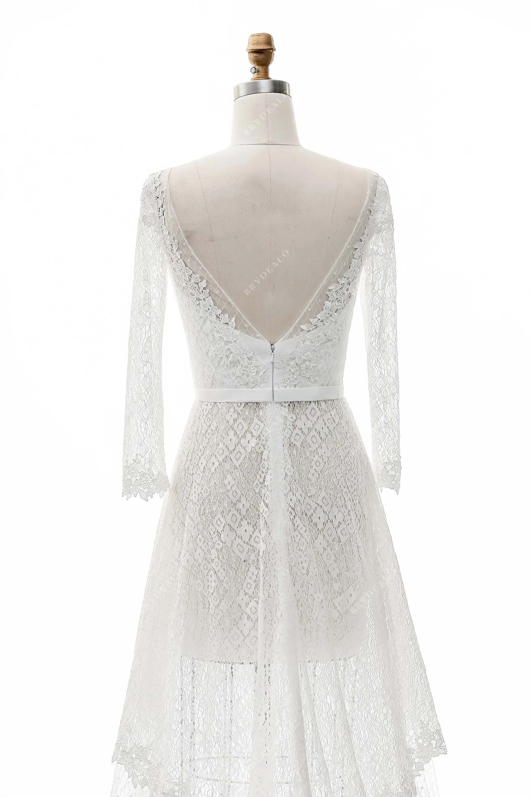 Illusion V-neck Lace Casual High-Low Bridal Shower Dress