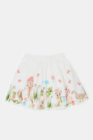 Infant Girls White Garden Print Skirt