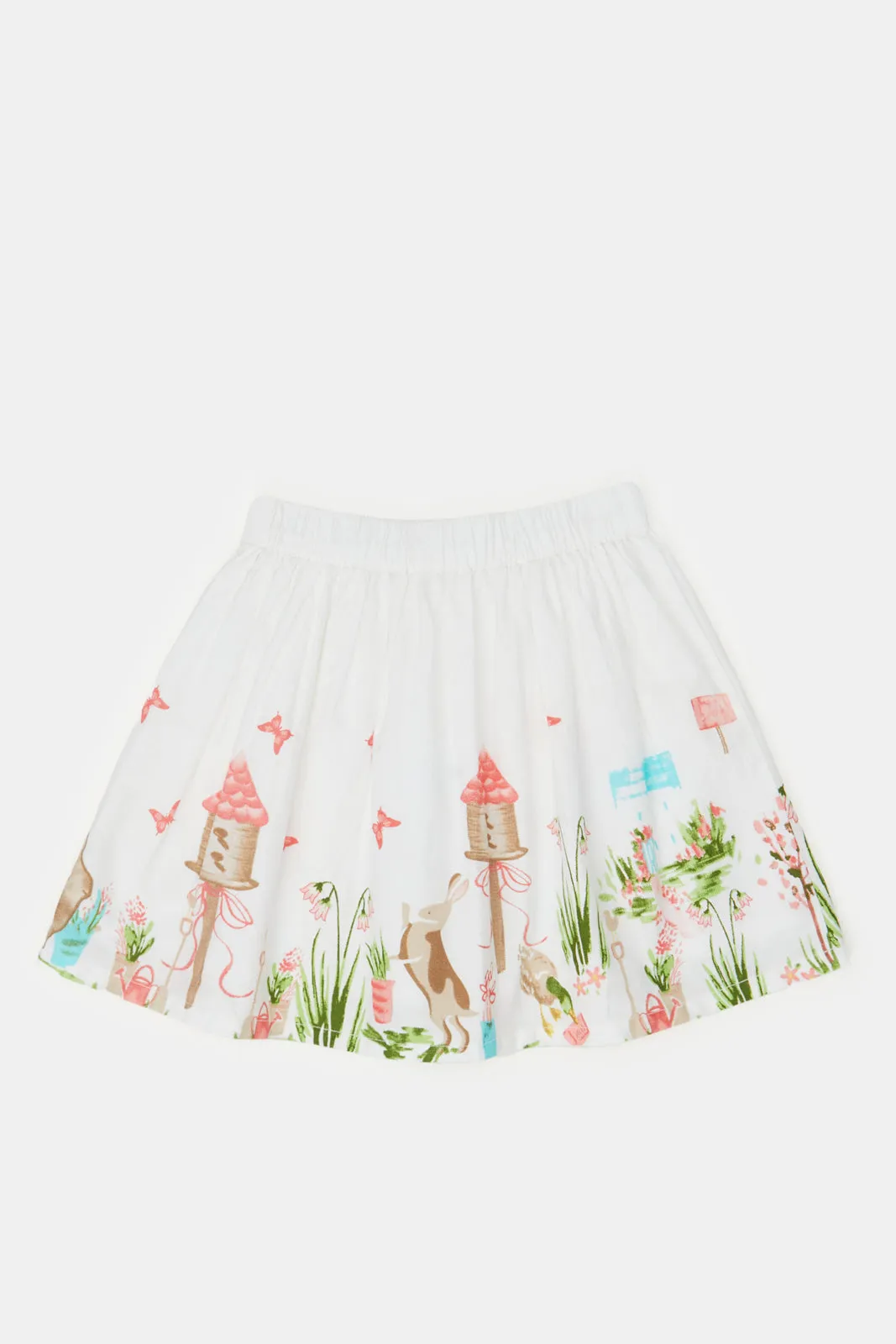 Infant Girls White Garden Print Skirt