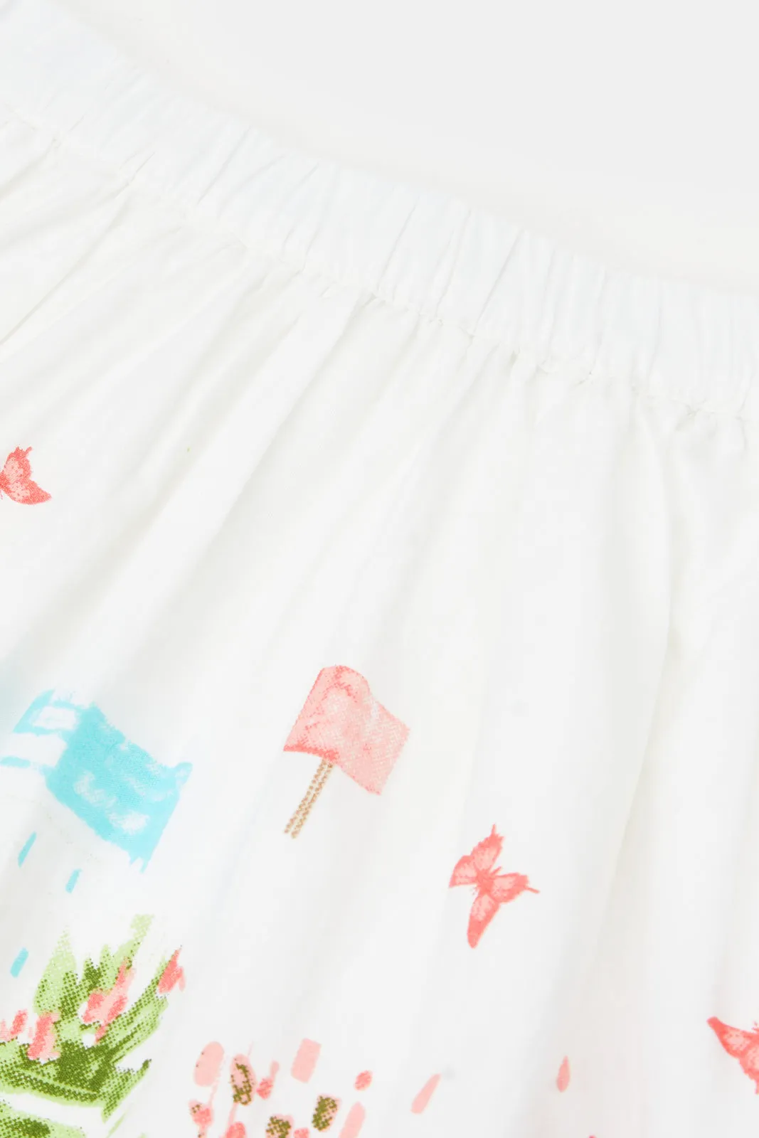 Infant Girls White Garden Print Skirt