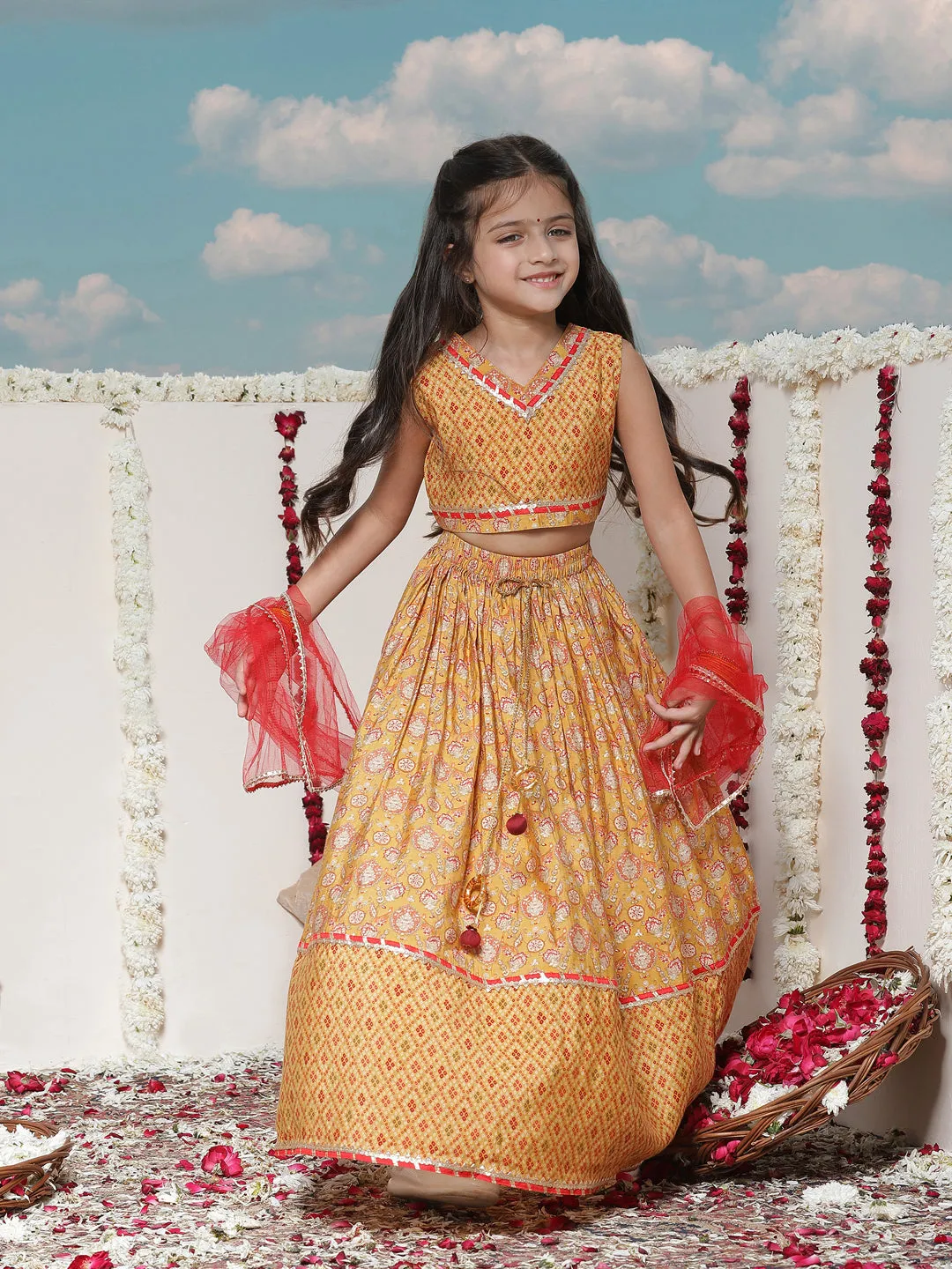 Jashvi Girls' Floral Printed Lehenga Choli With Dupatta