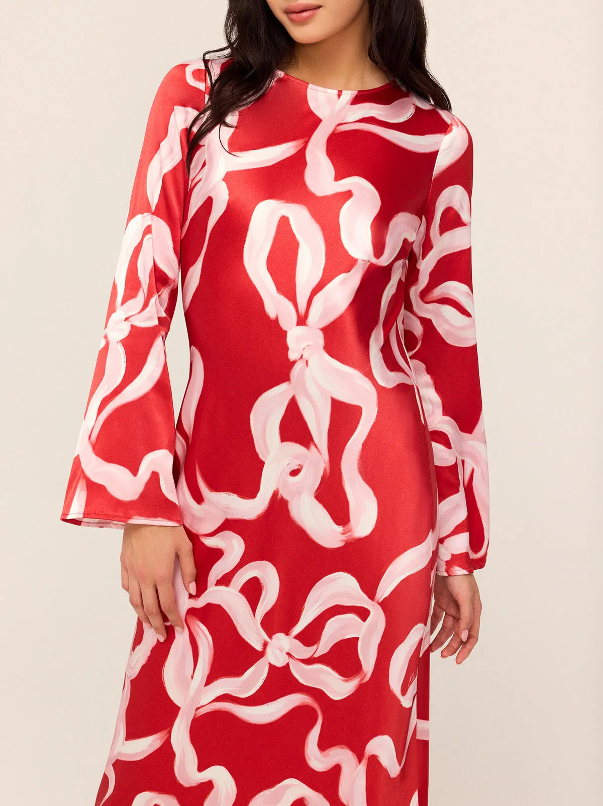 Keira Red Ribbon Print Maxi Dress