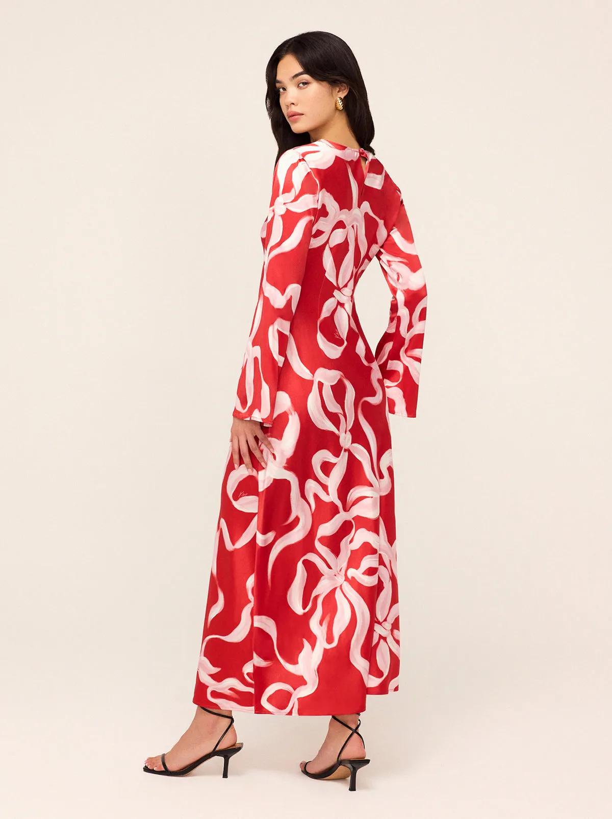 Keira Red Ribbon Print Maxi Dress