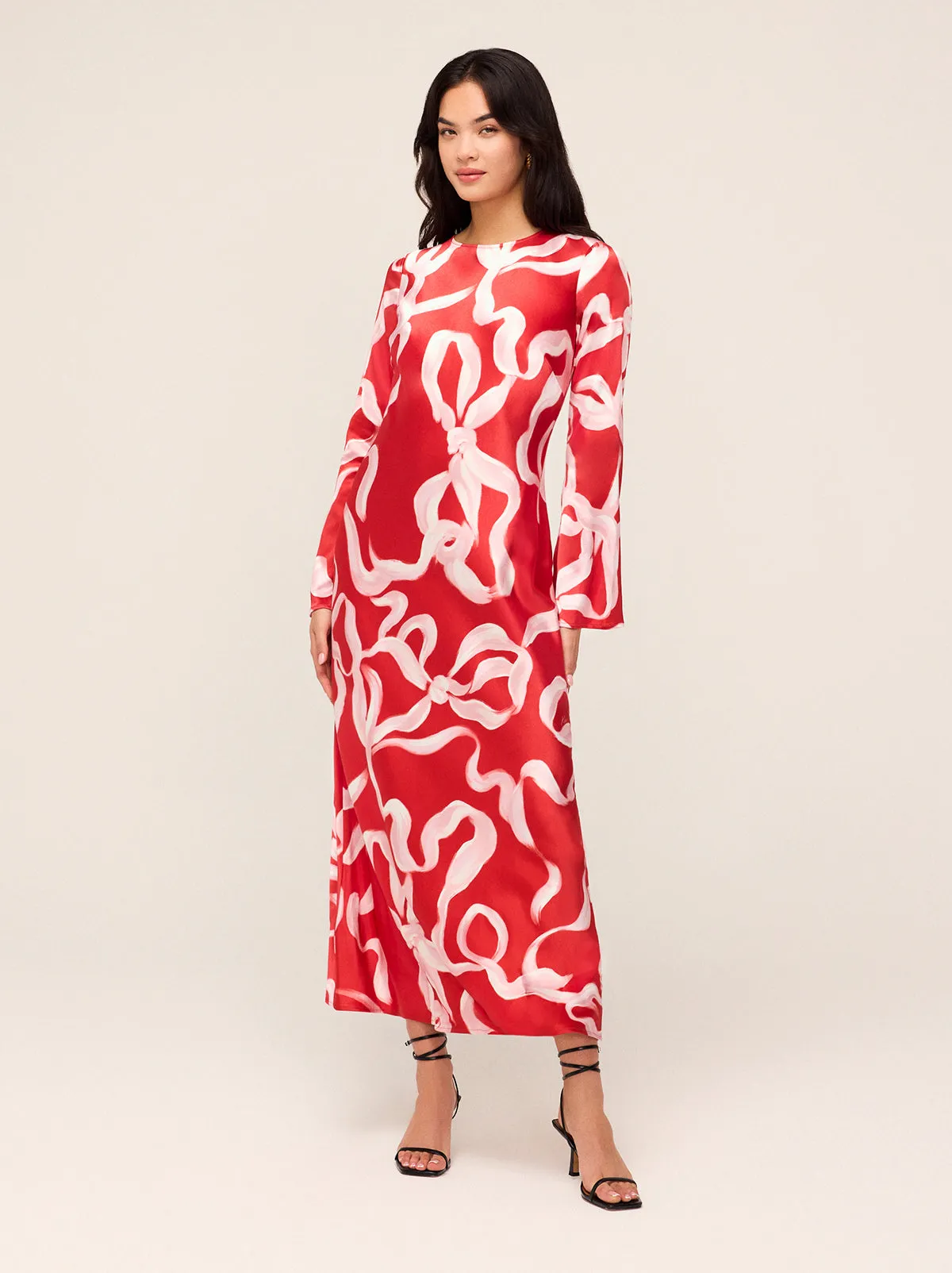 Keira Red Ribbon Print Maxi Dress