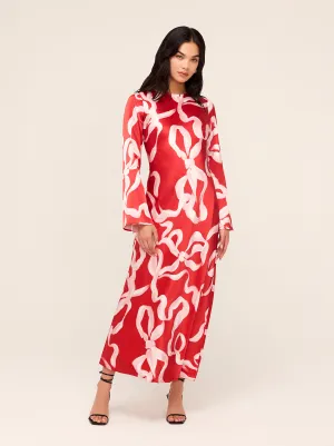 Keira Red Ribbon Print Maxi Dress