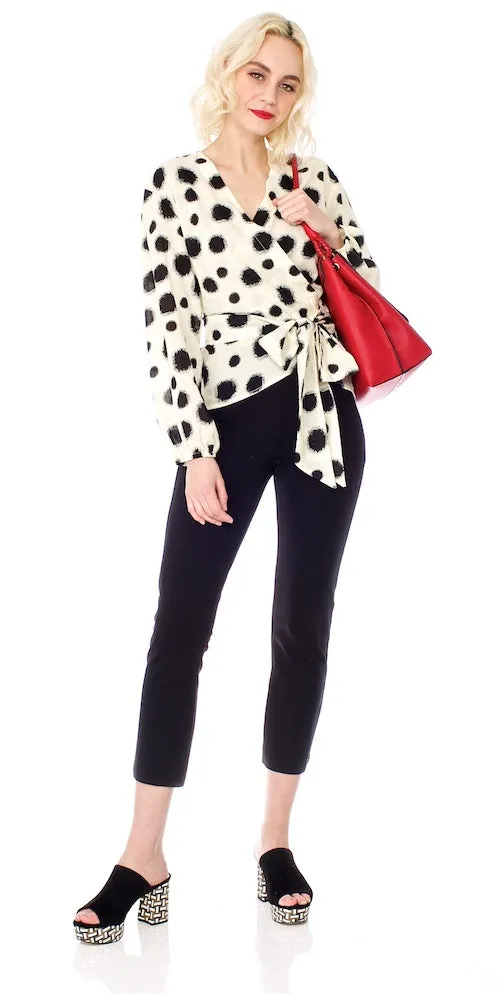 Kusama Wrap Blouse, cream/black