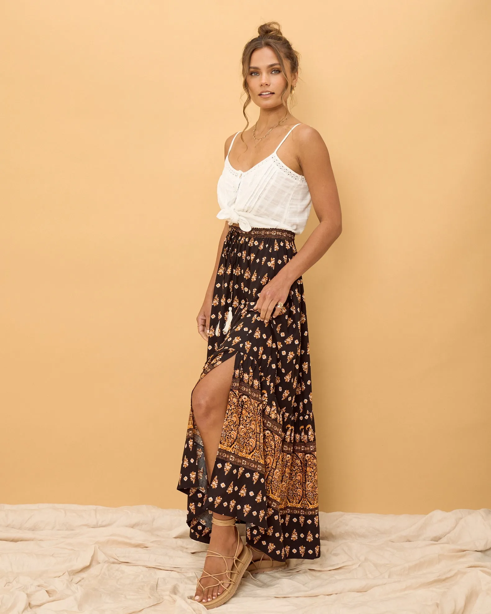 Leila Black Boho Maxi Skirt