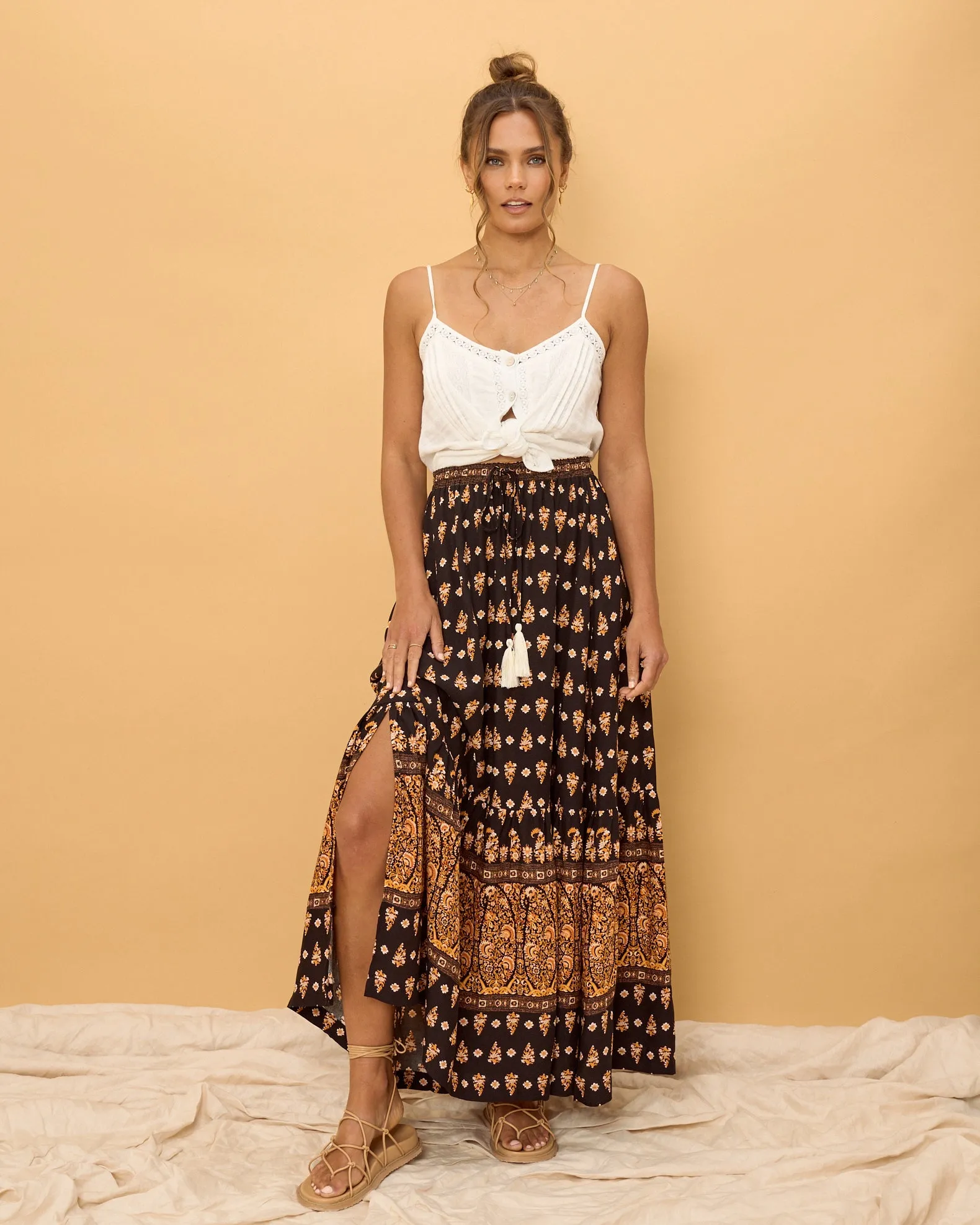 Leila Black Boho Maxi Skirt