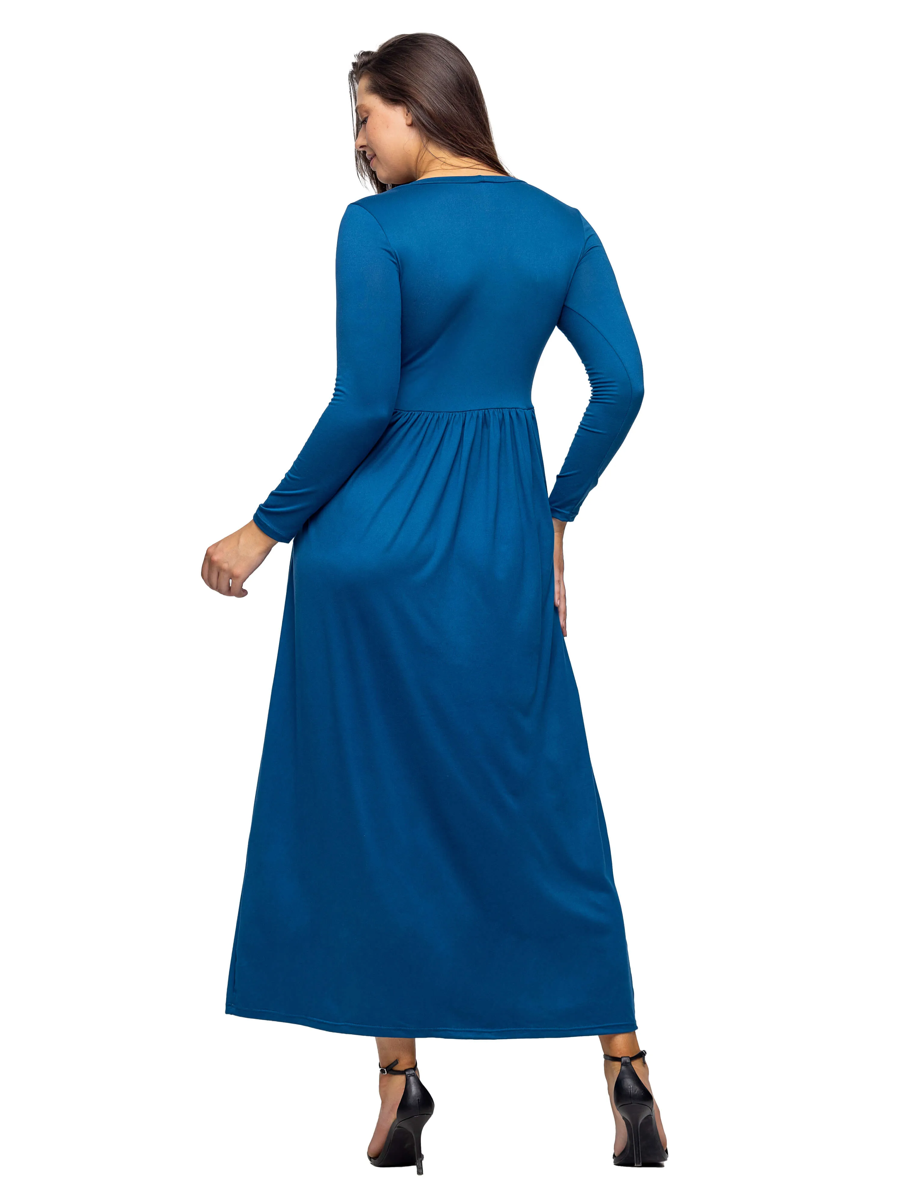 Long Sleeve Empire Waist Pocket Maxi Dress