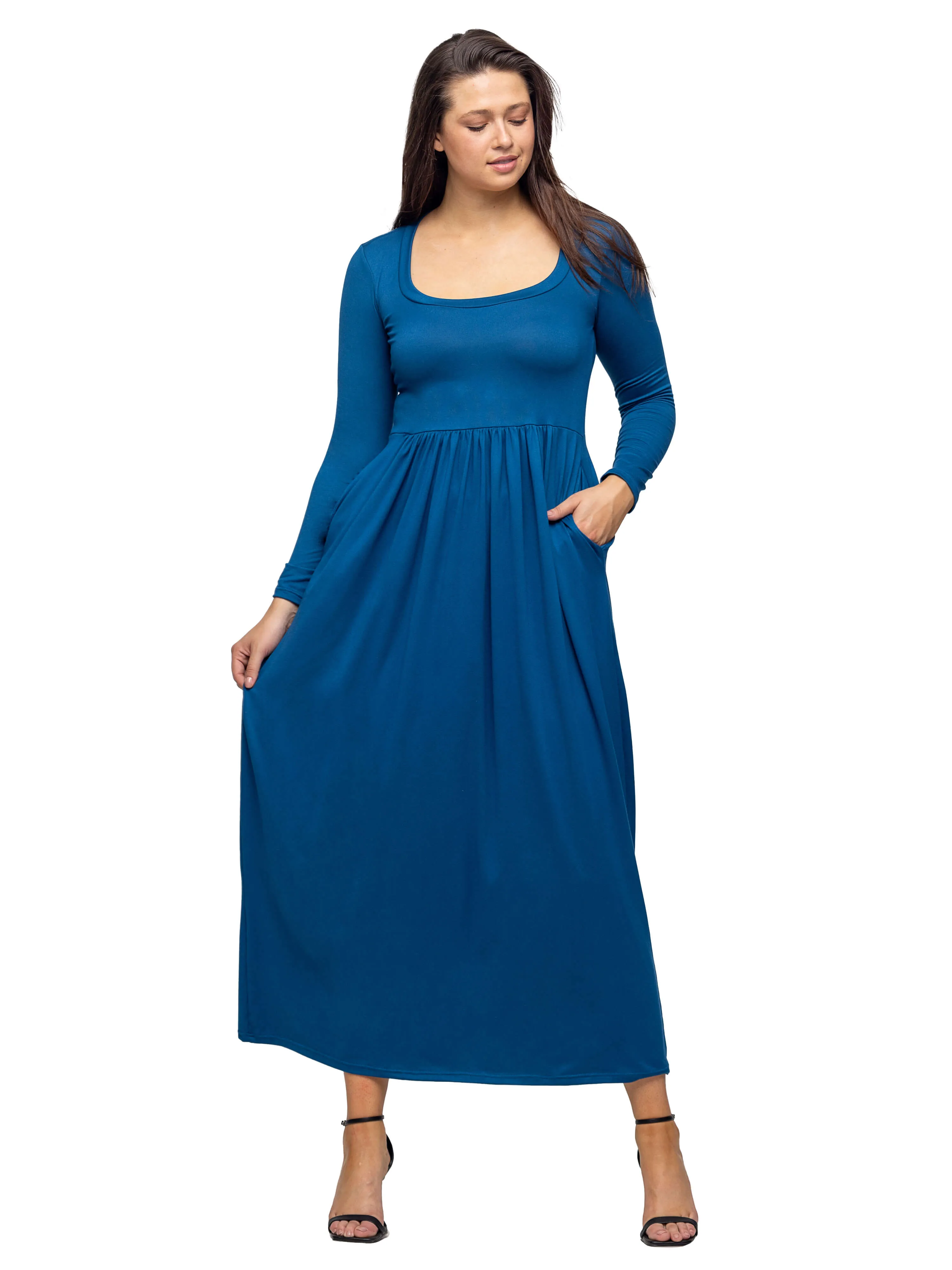 Long Sleeve Empire Waist Pocket Maxi Dress