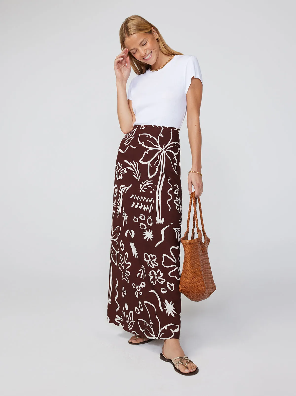 Mali Coco Palm Print Maxi Skirt