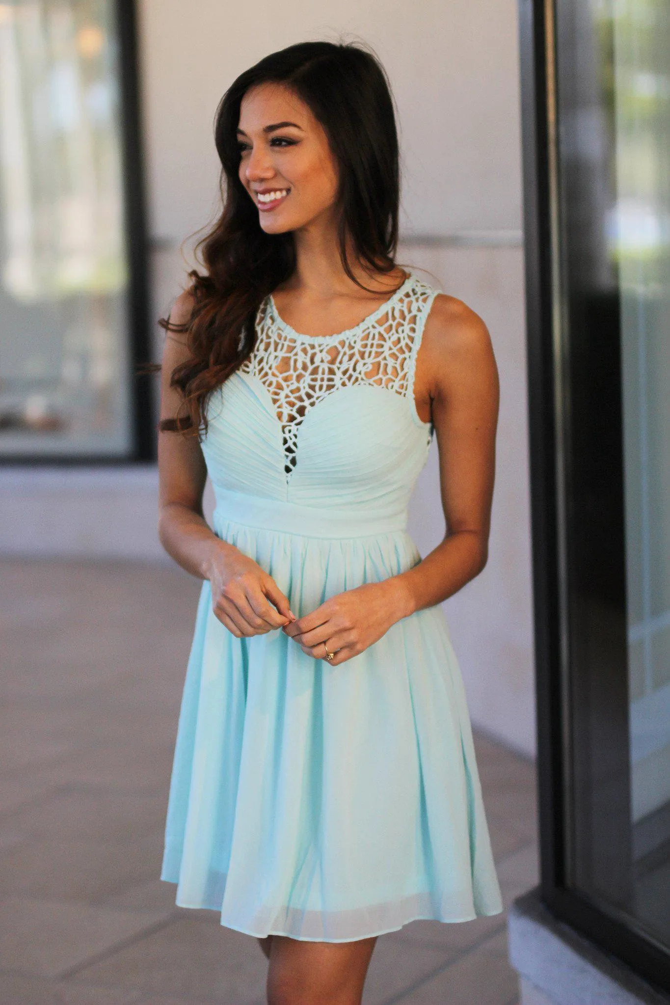 Mint Crochet Short Dress