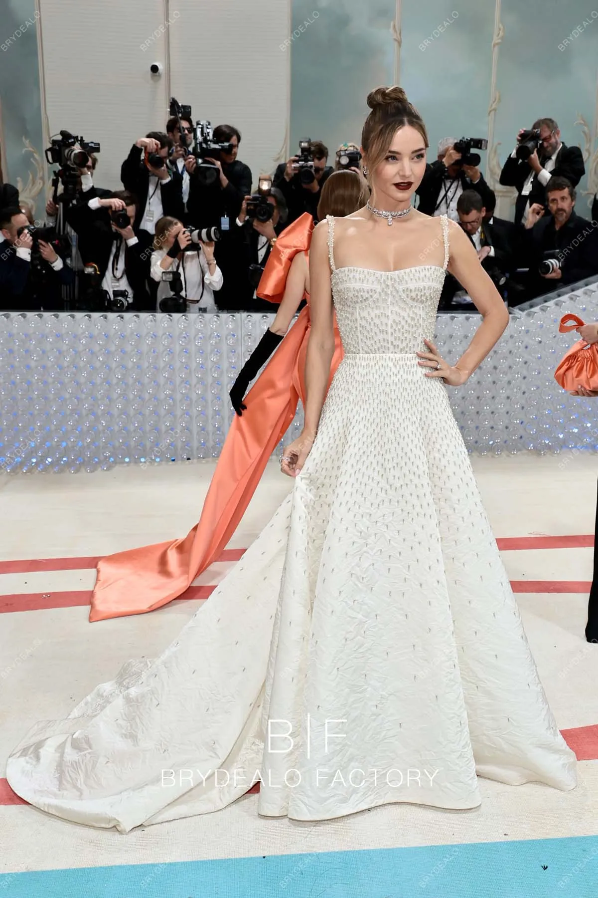 Miranda Kerr Met Gala Ivory Pearls A-line Long Train Dress 2023