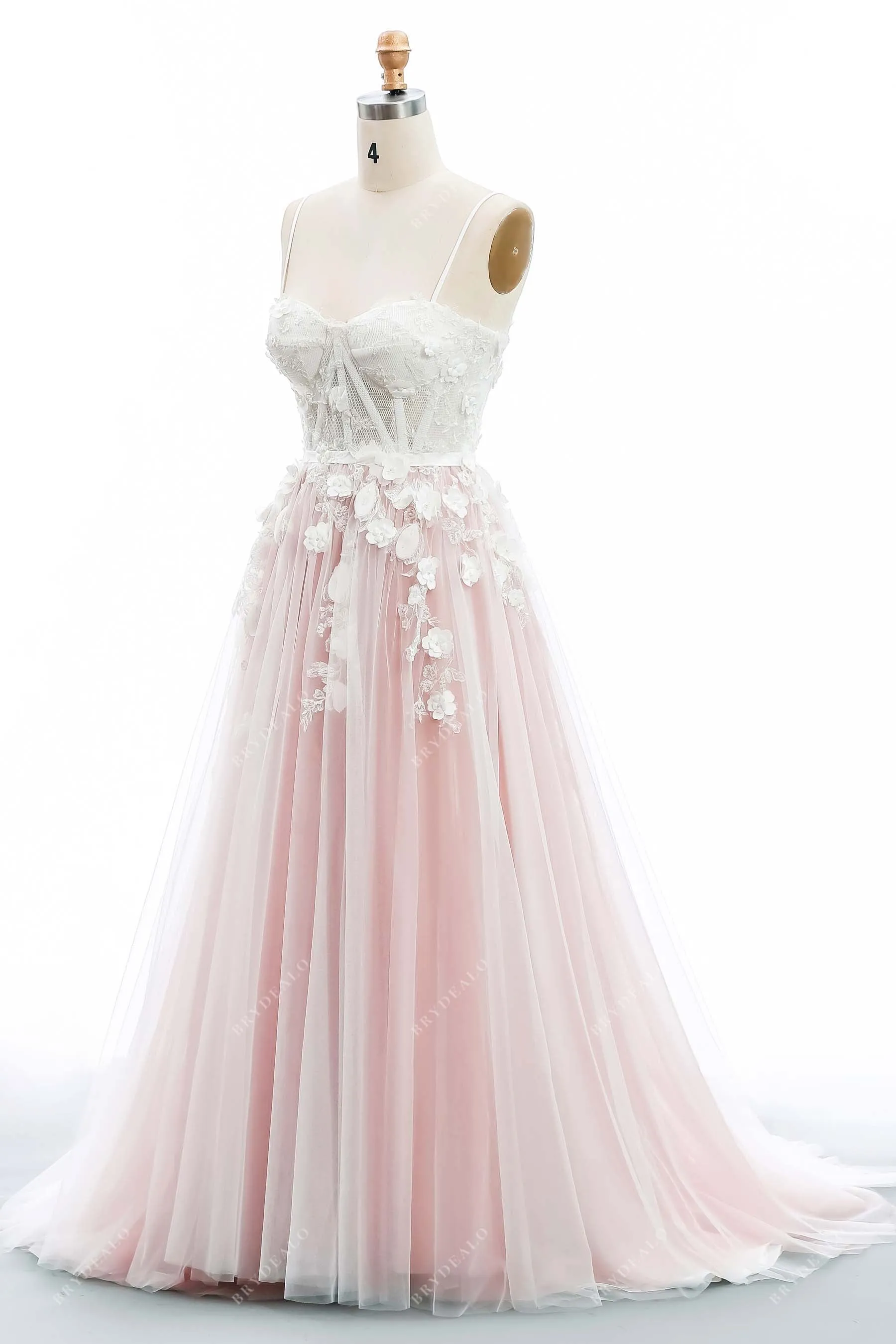 Modern Exposed Boning Sweetheart 3D Lace Dusty Rose Wedding Dress