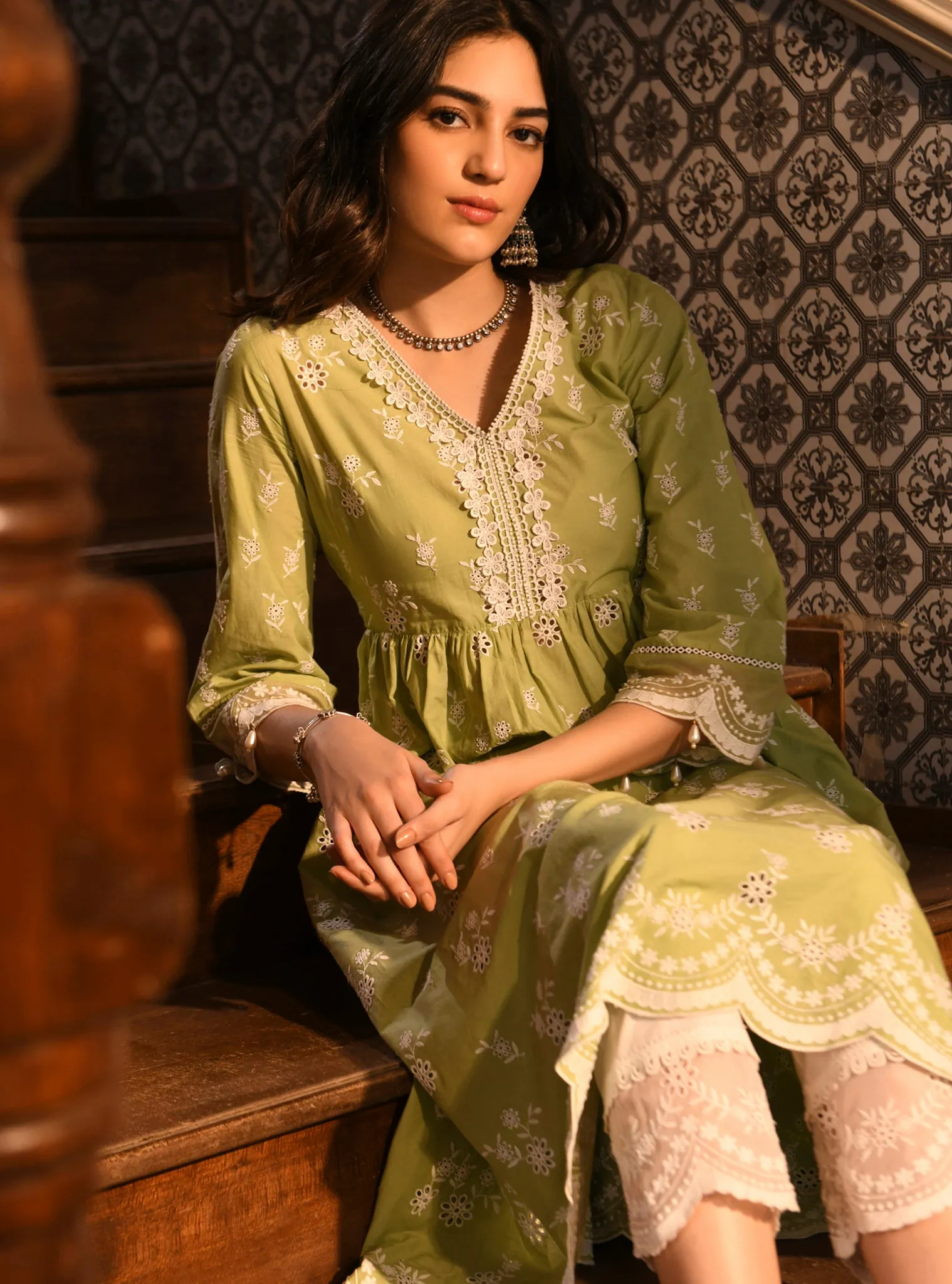 Mulmul Cotton Afarin Light Green Kurta