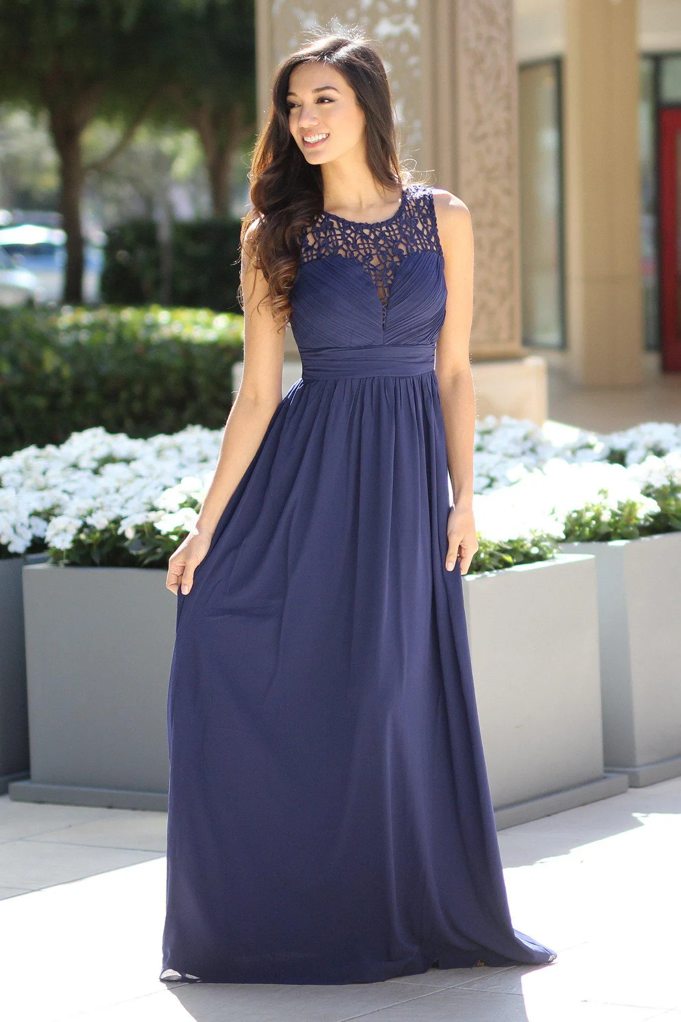 Navy Crochet Sleeveless Maxi Dress