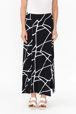 Navy Marble Micro Modal Long Panel Skirt