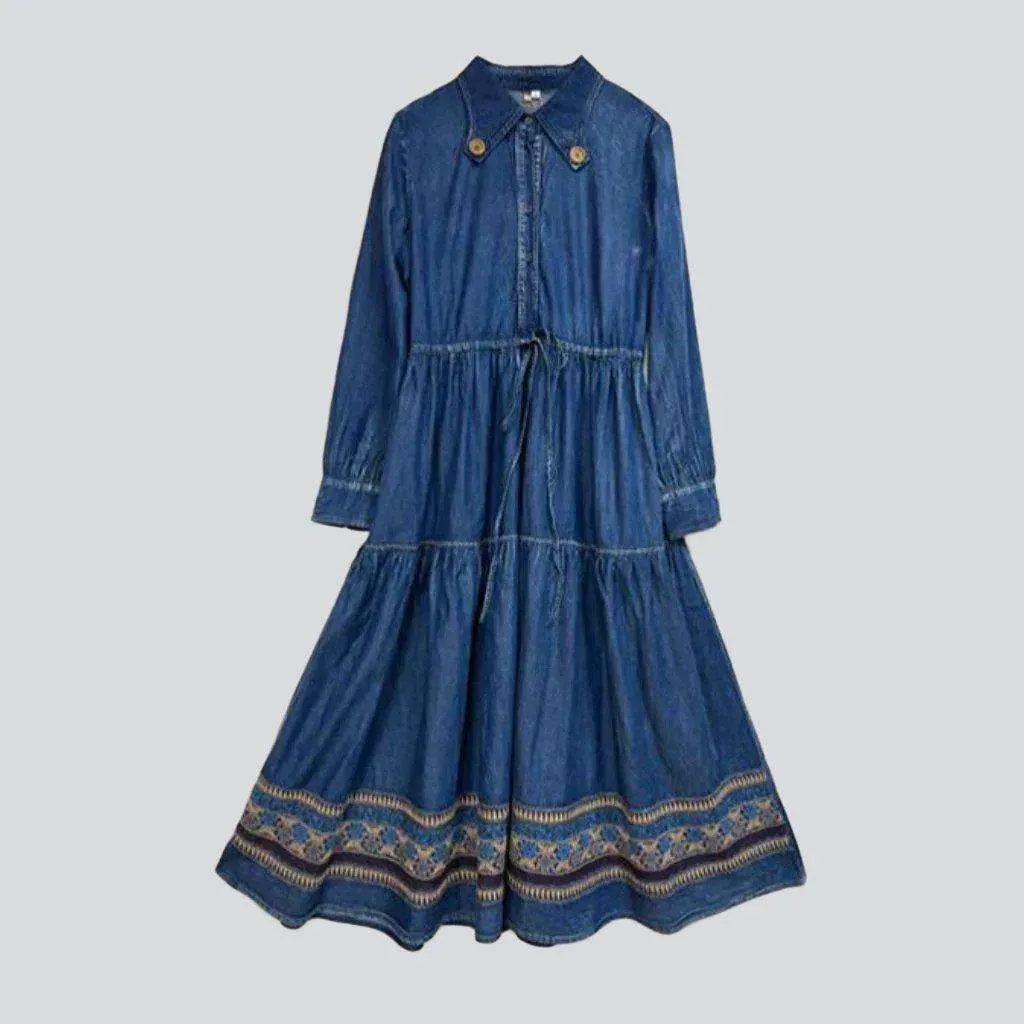 Ornamented flared denim dress