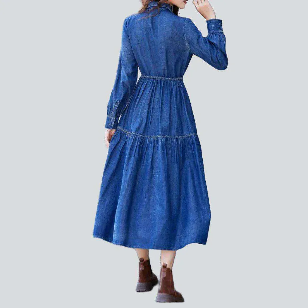 Ornamented flared denim dress