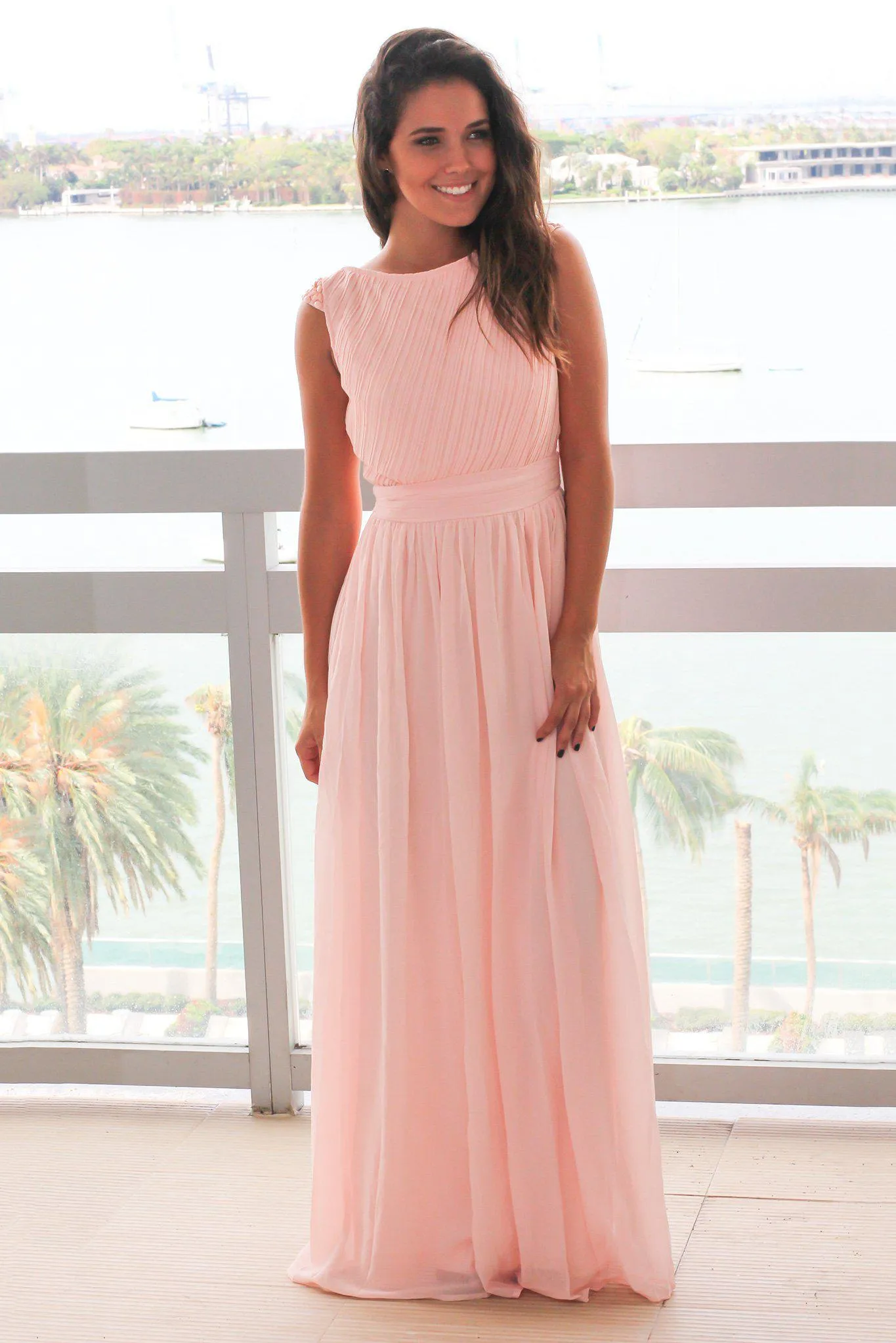 Pink Maxi Dress with Jewel Sleeve Detail